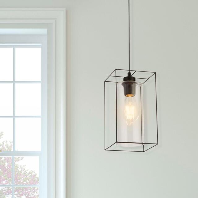 Lighting Collection Black Frame Single Pendant With Clear Inner Glass - image 1