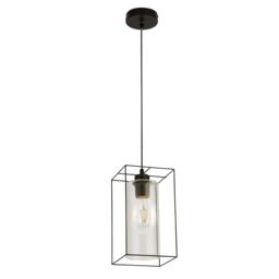Lighting Collection Black Frame Single Pendant With Clear Inner Glass - thumbnail 3