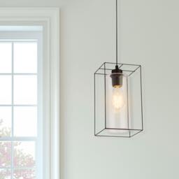 Lighting Collection Black Frame Single Pendant With Clear Inner Glass - thumbnail 1