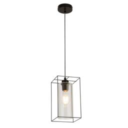 Lighting Collection Black Frame Single Pendant With Clear Inner Glass - thumbnail 2