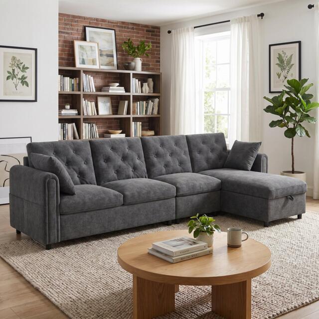 Urban Meuble Modern Velvet Sofa with Storage Chaise - image 1
