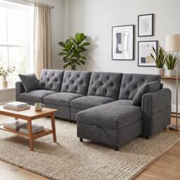 Urban Meuble Modern Velvet Sofa with Storage Chaise - thumbnail 3