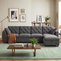 Urban Meuble Modern Velvet Sofa with Storage Chaise - thumbnail 2