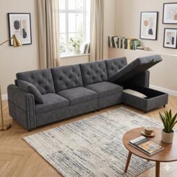 Urban Meuble Modern Velvet Sofa with Storage Chaise - thumbnail 4