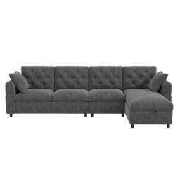 Urban Meuble Modern Velvet Sofa with Storage Chaise - thumbnail 5