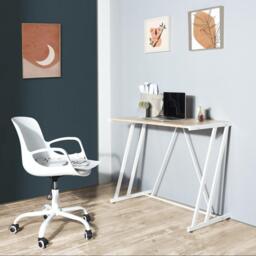 FurnitureR Computer Desk Black Metal Frame Writing Table