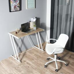 FurnitureR Computer Desk Black Metal Frame Writing Table - thumbnail 2