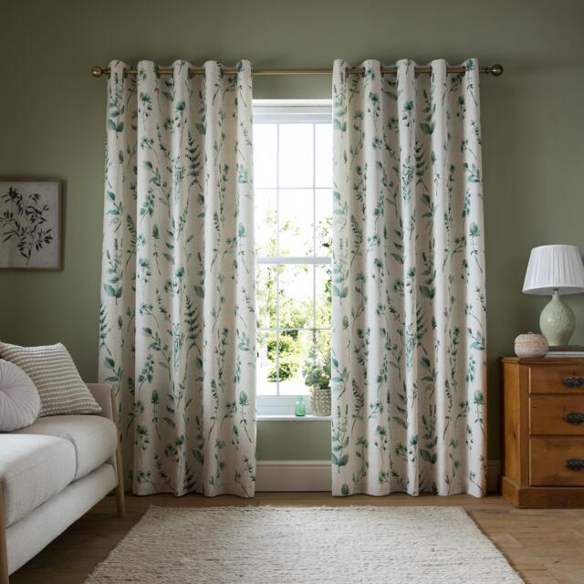Catherine Lansfield Watercolour Leaves Lined Eyelet Curtains - image 1