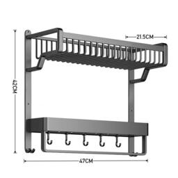 LIFE IDEAS Bathroom Wall Shelf with Towel Bar and Hooks - thumbnail 3