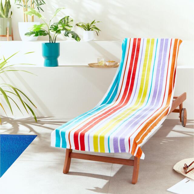 Catherine Lansfield Rainbow Stripe Cotton Beach Sun Lounger Towel - image 1