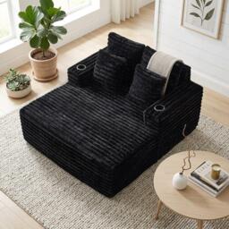 Urban Meuble Faux Fur Convertible Sleeper Sofa Chaise Lounge - thumbnail 4