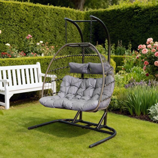 Linea Metal Frame Woven Rattan Hanging Egg Chair - image 1