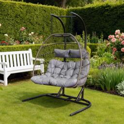 Linea Metal Frame Woven Rattan Hanging Egg Chair - thumbnail 1
