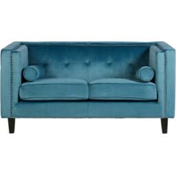 Interiors by Premier Felisa Two Seat Blue Velvet Sofa - thumbnail 1