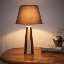 K Living Sola Tall Grey Stripe Ceramic Table Lamp - thumbnail 2
