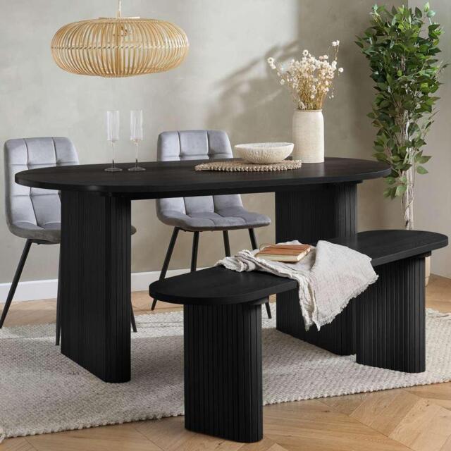 Birlea Axel Oval Fluted Dining Table With 2 Chairs And Be - image 1