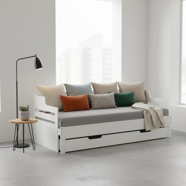 Urban Meuble White Wooden Sofa Bed with Storage Drawer - image 1