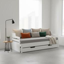 Urban Meuble White Wooden Sofa Bed with Storage Drawer - thumbnail 1