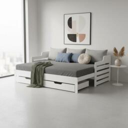 Urban Meuble White Wooden Sofa Bed with Storage Drawer - thumbnail 3