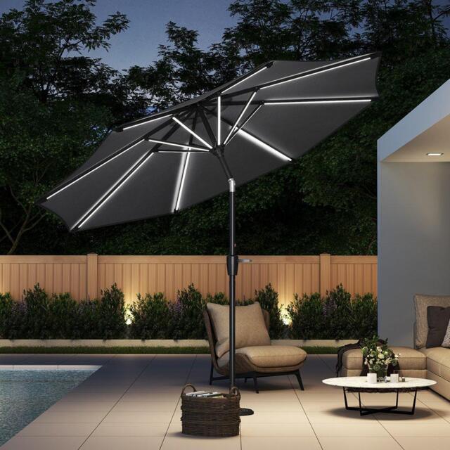 Breeins Large Solar LED Parasol without Base Dark Grey - image 1