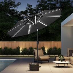 Breeins Large Solar LED Parasol without Base Dark Grey