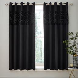 Catherine Lansfield Lattice Cut Velvet Lined Eyelet Curtains - thumbnail 2