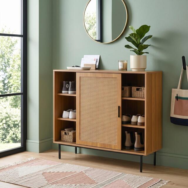 Urban Meuble Vintage Rattan Sliding Door Shoe Cabinet - image 1