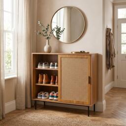 Urban Meuble Vintage Rattan Sliding Door Shoe Cabinet - thumbnail 4