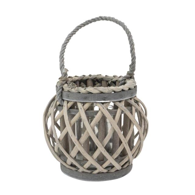 JVL Luna Natural Round Willow Wood Lantern With Br - image 1