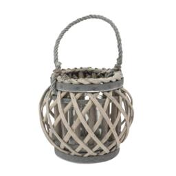 JVL Luna Natural Round Willow Wood Lantern With Br - thumbnail 1