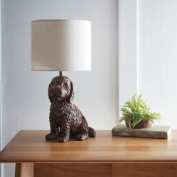 K Living Puppy Red Copper Raisin Table Lamp with Linen Shad