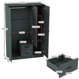 Lassic Vida Designs Riano 3 Door 2 Drawer Mirror Wardrobe - thumbnail 2