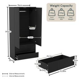 Lassic Vida Designs Denver 2 Door Wardrobe With Drawers - thumbnail 2