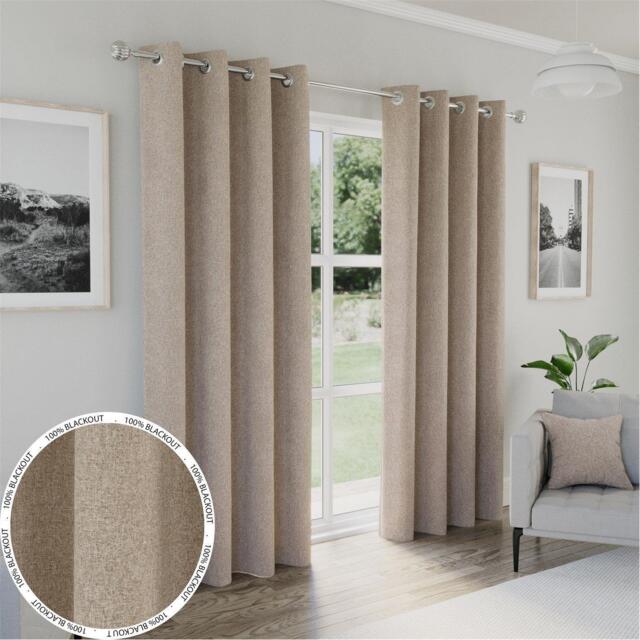 Enhanced Living Austin Natural 100% Blackout Eyelet Curtains - image 1