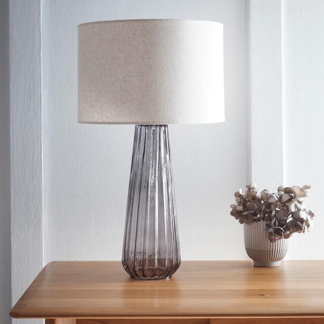 K Living Palma Smoke Glass Table Lamp with Linen Shade - image 1