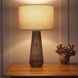 K Living Palma Smoke Glass Table Lamp with Linen Shade - thumbnail 2