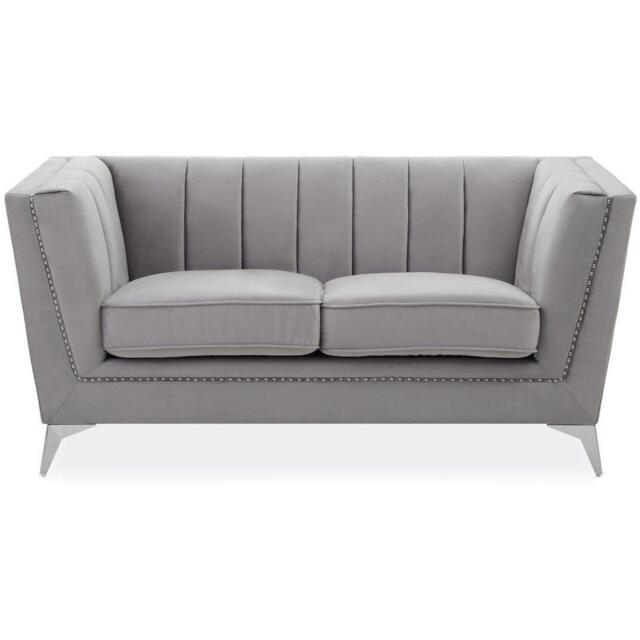 Interiors by Premier Hansa Two Seat Grey Velvet Sofa