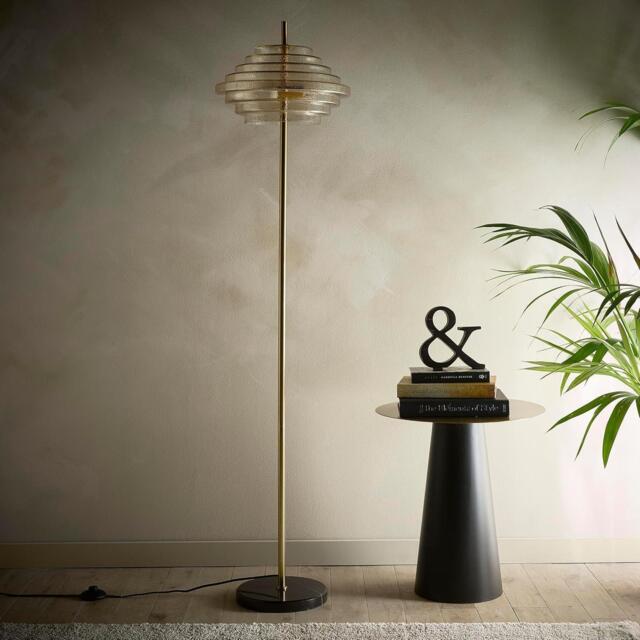 K Living Aspen 2 Light Tiered Glass Brass Floor Lamp - image 1