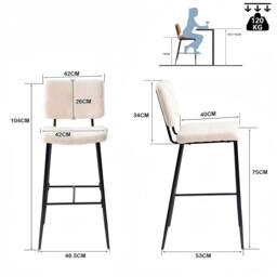 Urban Meuble Set of 2 Modern Beige Bar Stool Tall Seating - thumbnail 3