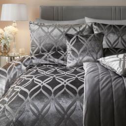 Soiree Belfort Velvet Ogee Duvet Cover Set in Slate - thumbnail 2