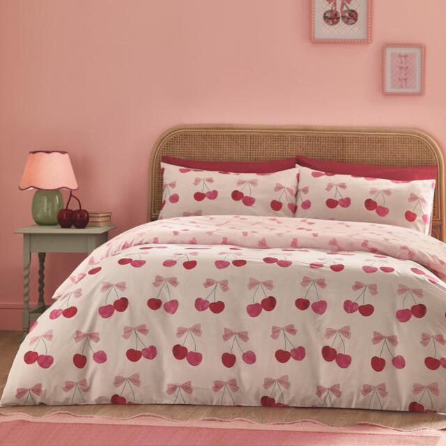 Catherine Lansfield Cherries and Bows Reversible Duvet Cover Set - image 1