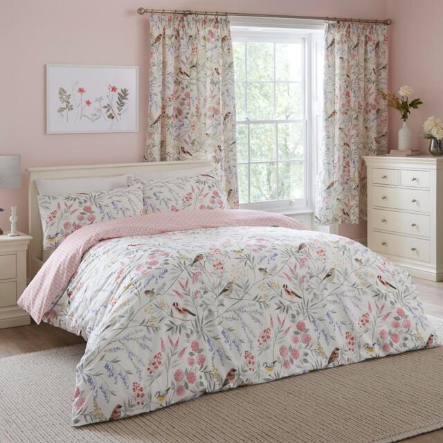 Dreams and Drapes Caraway Garden Birds Print Duvet Cover Set in Pink - image 1