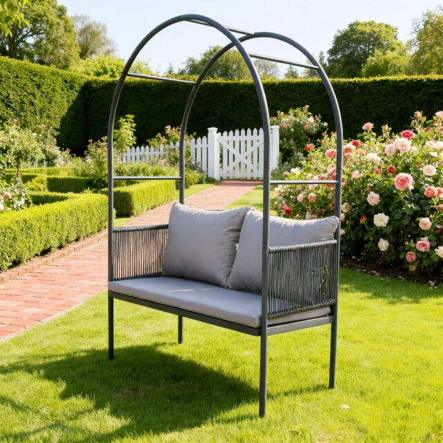 Linea Modern Arched Metal Garden Bench - image 1
