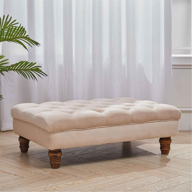 Kabinet UK Velvet Rectangular Ottoman Footstoo Beige - image 1