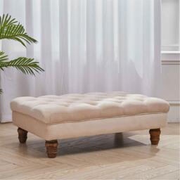 Kabinet UK Velvet Rectangular Ottoman Footstoo Beige