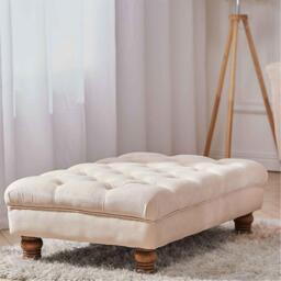 Kabinet UK Velvet Rectangular Ottoman Footstoo Beige - thumbnail 2