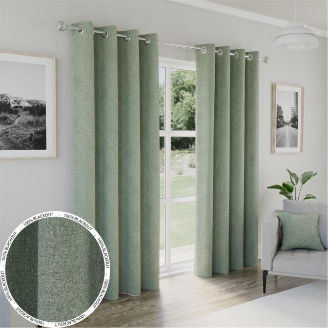 Enhanced Living Austin 100% Blackout Linen Look Eyelet Curtains - image 1