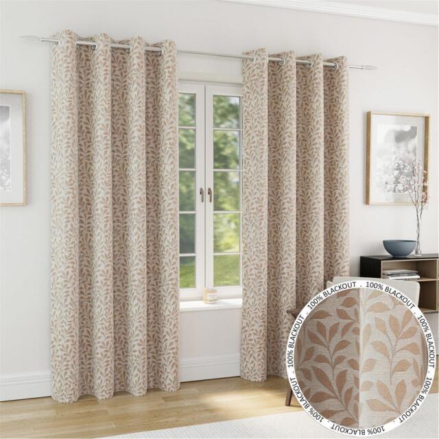 Enhanced Living Sherwood Blackout Jacquard Leaf Eyelet Curtains - image 1