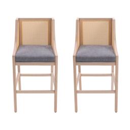 Kabinet UK 2 Pcs Natural Rattan Bar Stools with Backrest - thumbnail 3
