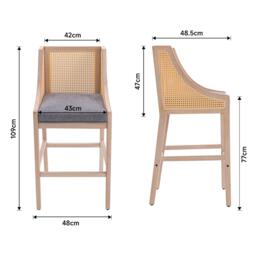 Kabinet UK 2 Pcs Natural Rattan Bar Stools with Backrest - thumbnail 9